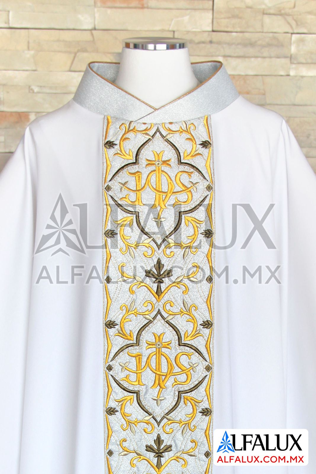 26 REDENTOR Casulla Alfalux Blanco Plata Central Bronce XE (6)